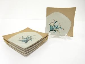 九谷焼　色絵　花　銘々皿　5客揃（保護箱付）